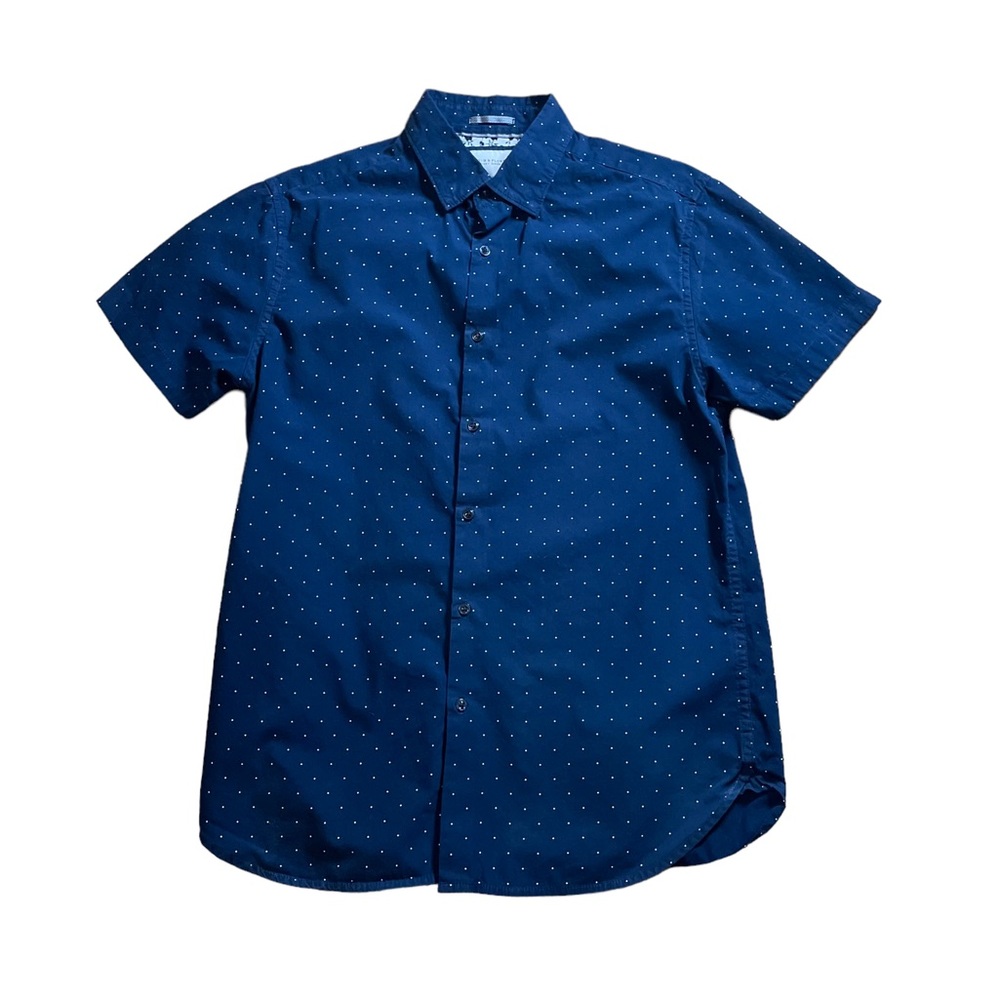 Navy Polka Dot Short Sleeve Button Down
